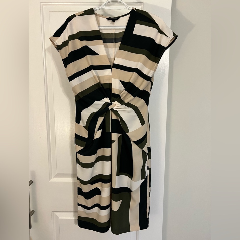 Banana Republic Geometric Midi Dress in Black, White, and Tan